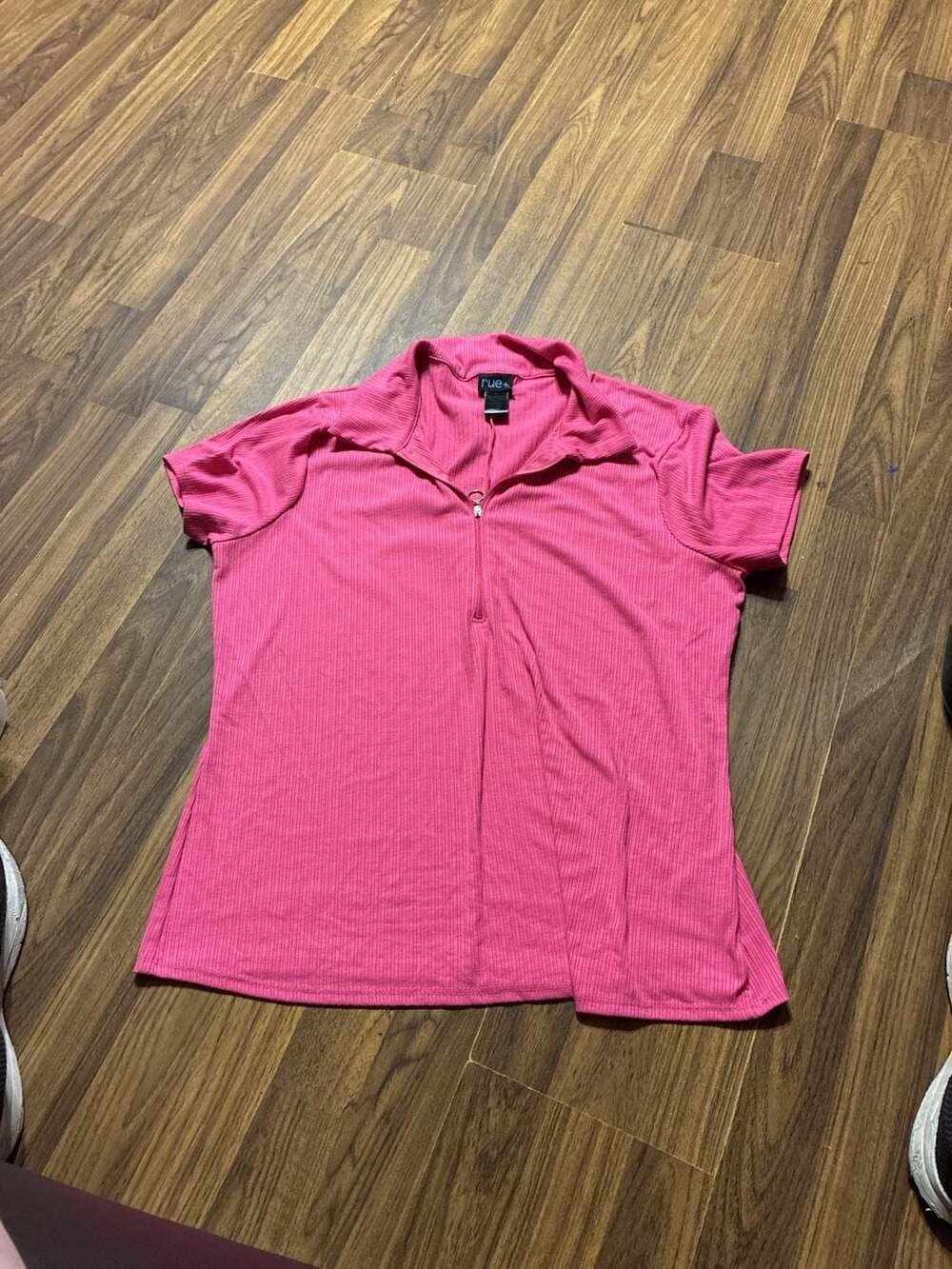 rue+ Hot Pink Ribbed Half-Zip Short Sleeve Collared Polo Shirt